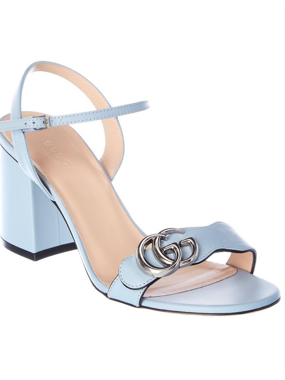 Gucci Marmont Leather Block Heel Sandal with Interlocking GG Size 40